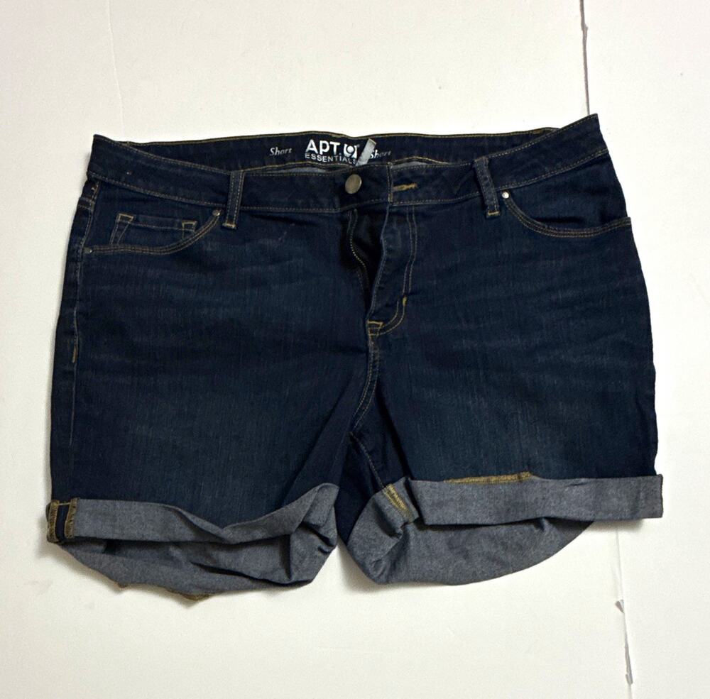 Apt. 9 Essentials Women's Dark Wash Blue Denim Cuffed Shorts 16 Mid Rise 4"
